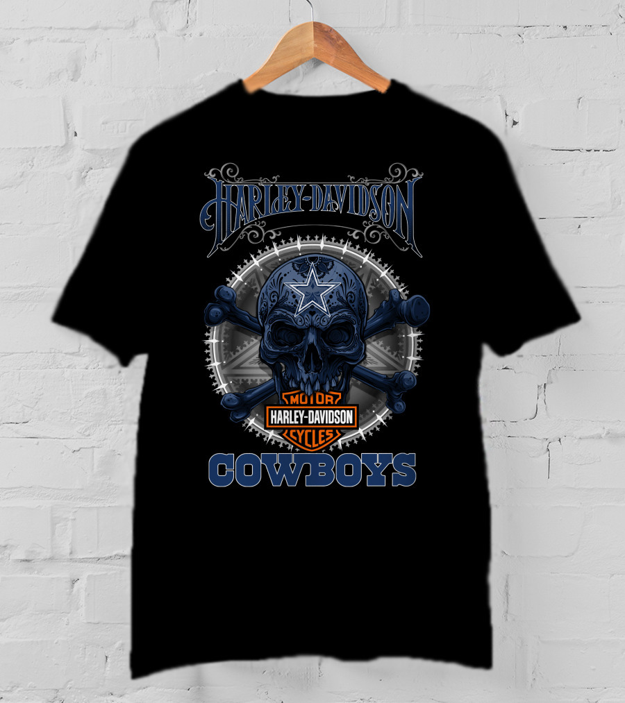 Harley Davidson Dallas Cowboys Skull Art T-Shirt