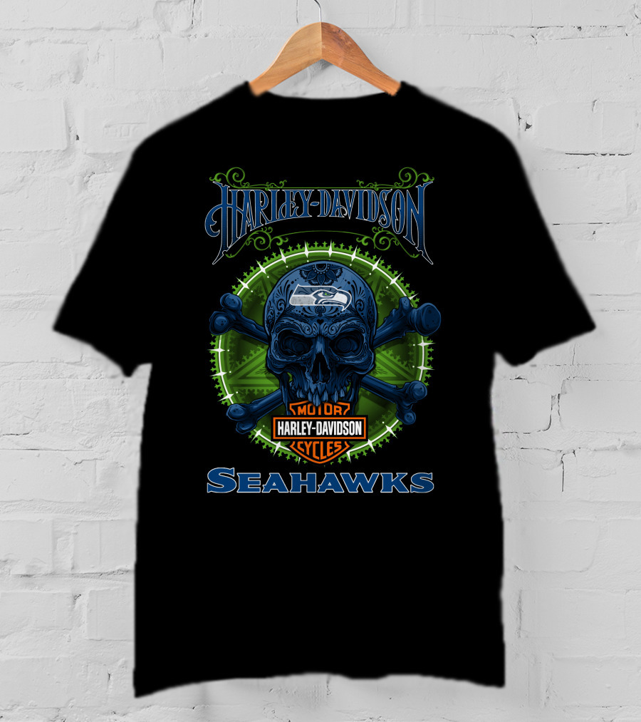 Harley Davidson Motor Cycles Seahawks Skull Hd9 Seattle T-Shirt