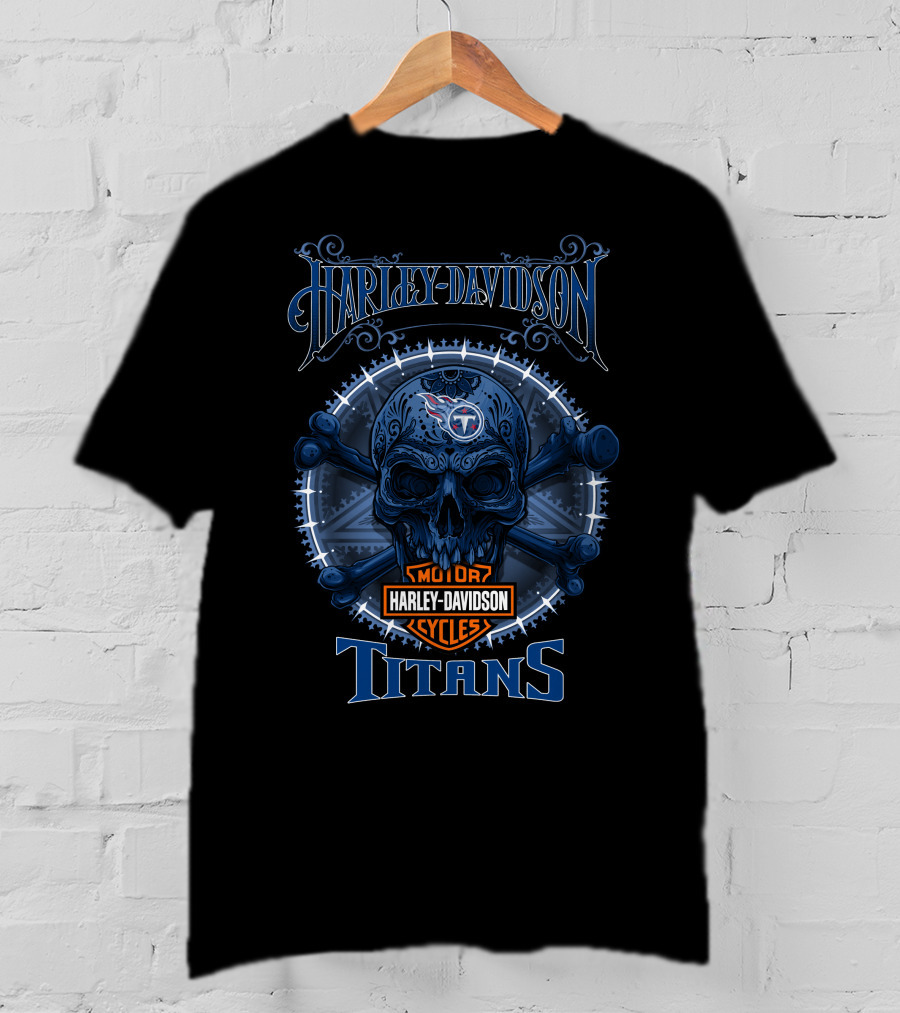 Harley Davidson Tennessee Titans Motor Cycles Skull T-Shirt