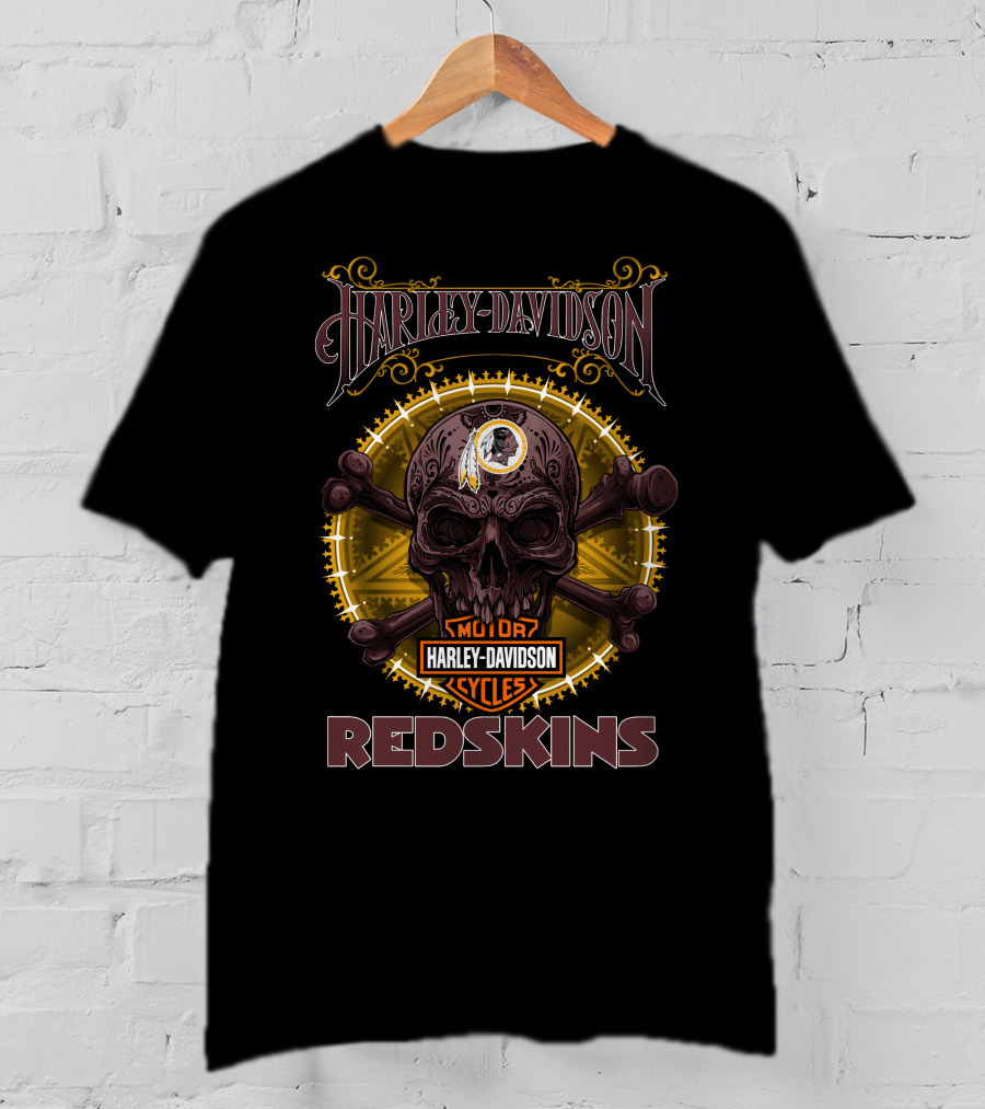 Harley Davidson Redskins Skull And Crossbones T-Shirt