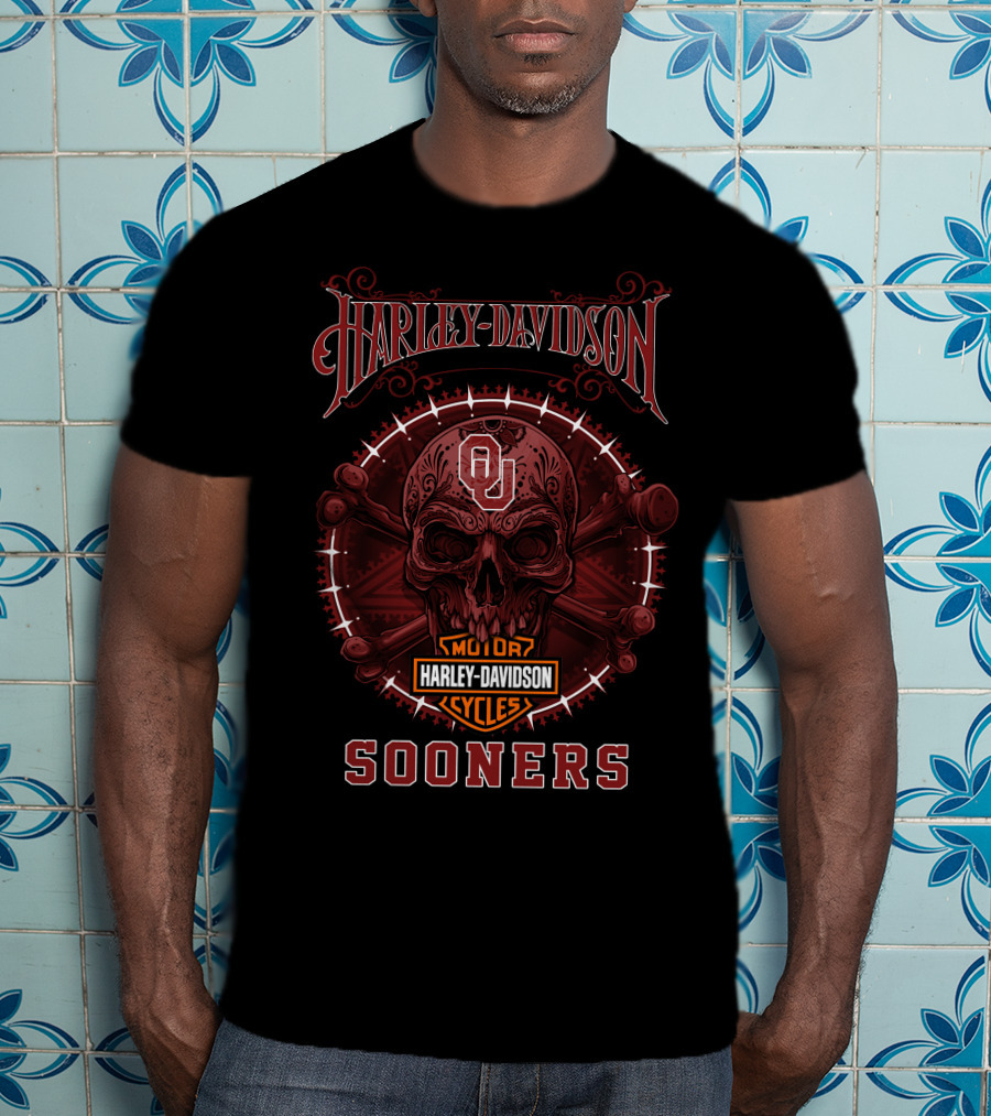 Harley Davidson Motor Cycles Ou Sooners Skull T-Shirt