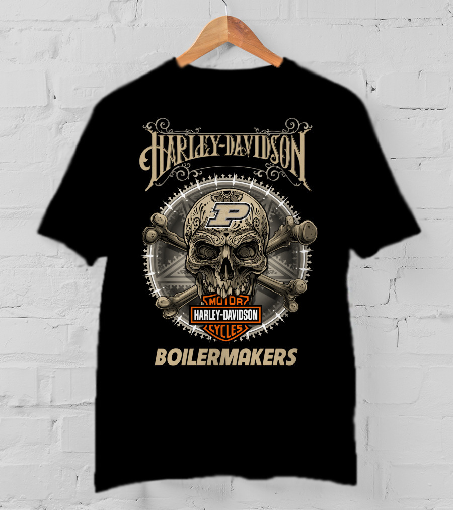 Harley Davidson Purdue Boilermakers Skull Motor Cycles T-Shirt