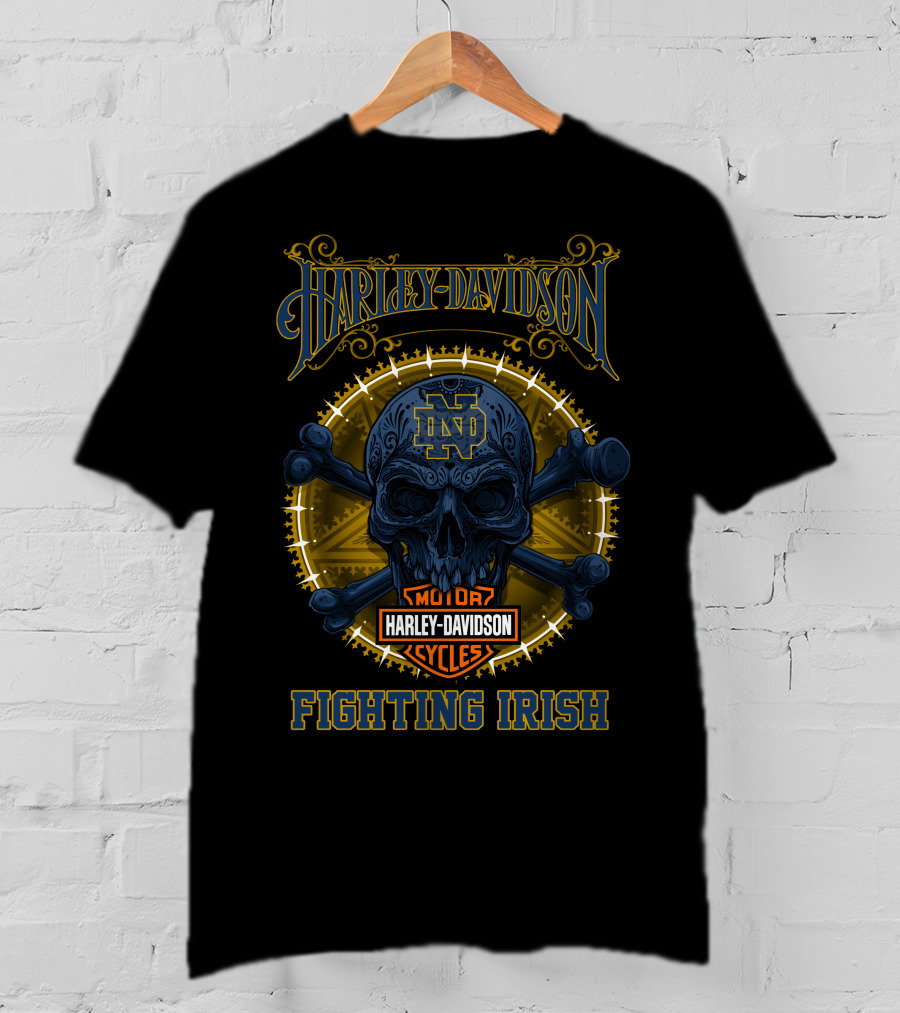 Harley Davidson Notre Dame Fighting Irish Skull Nd Motor Cycles T-Shirt