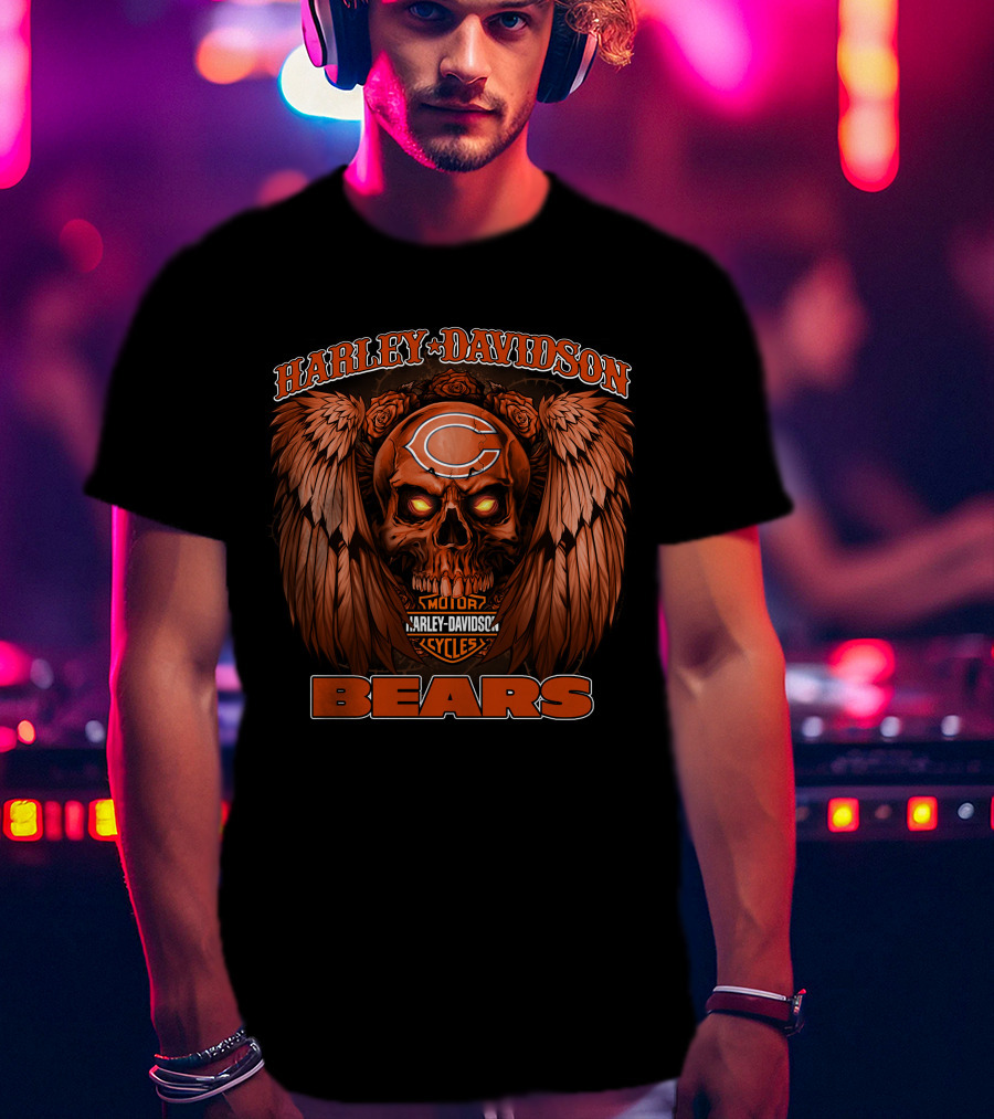 Harley Davidson Chicago Bears Motor Cycles Skull T-Shirt