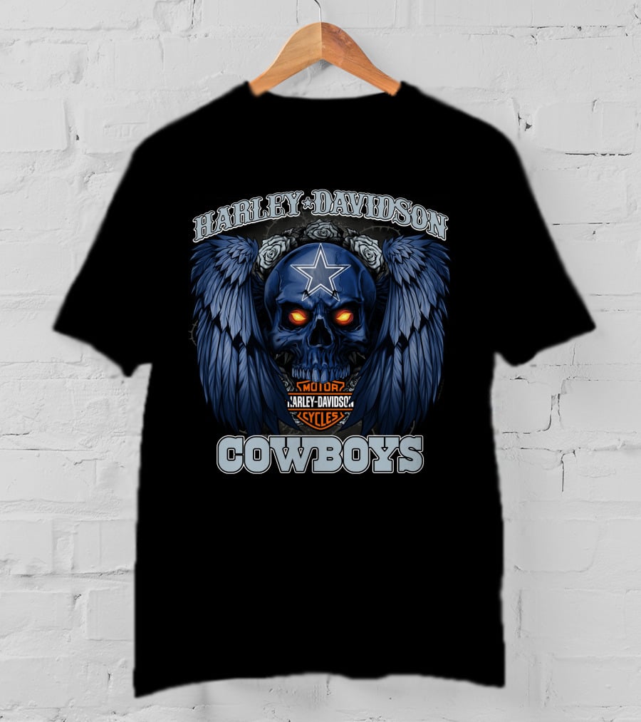 Harley Davidson Cycles Cowboys Skull With Wings And Star T-Shirt