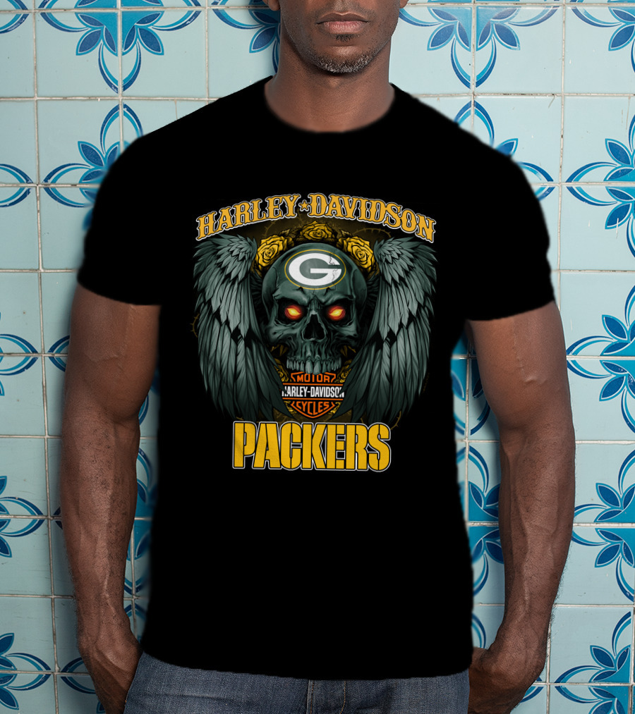 Harley Davidson Packers Skull Hd Nfl1228 Green Bay Packers T-Shirt