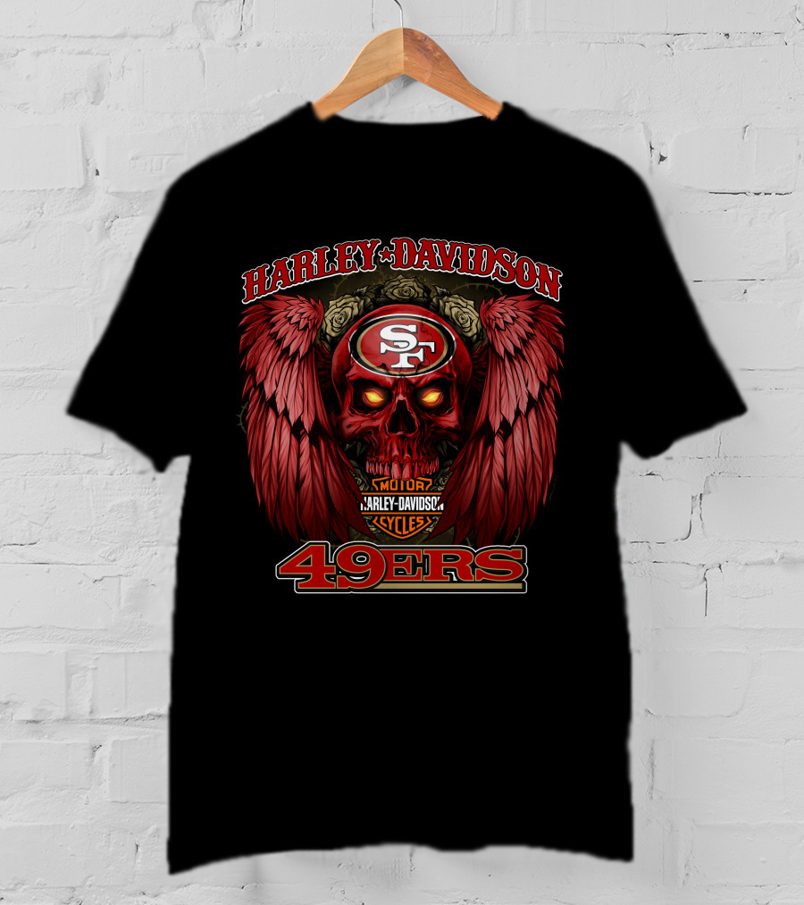 Harley Davidson San Francisco 49ers Sf Motorcycles Skull Wings T-Shirt