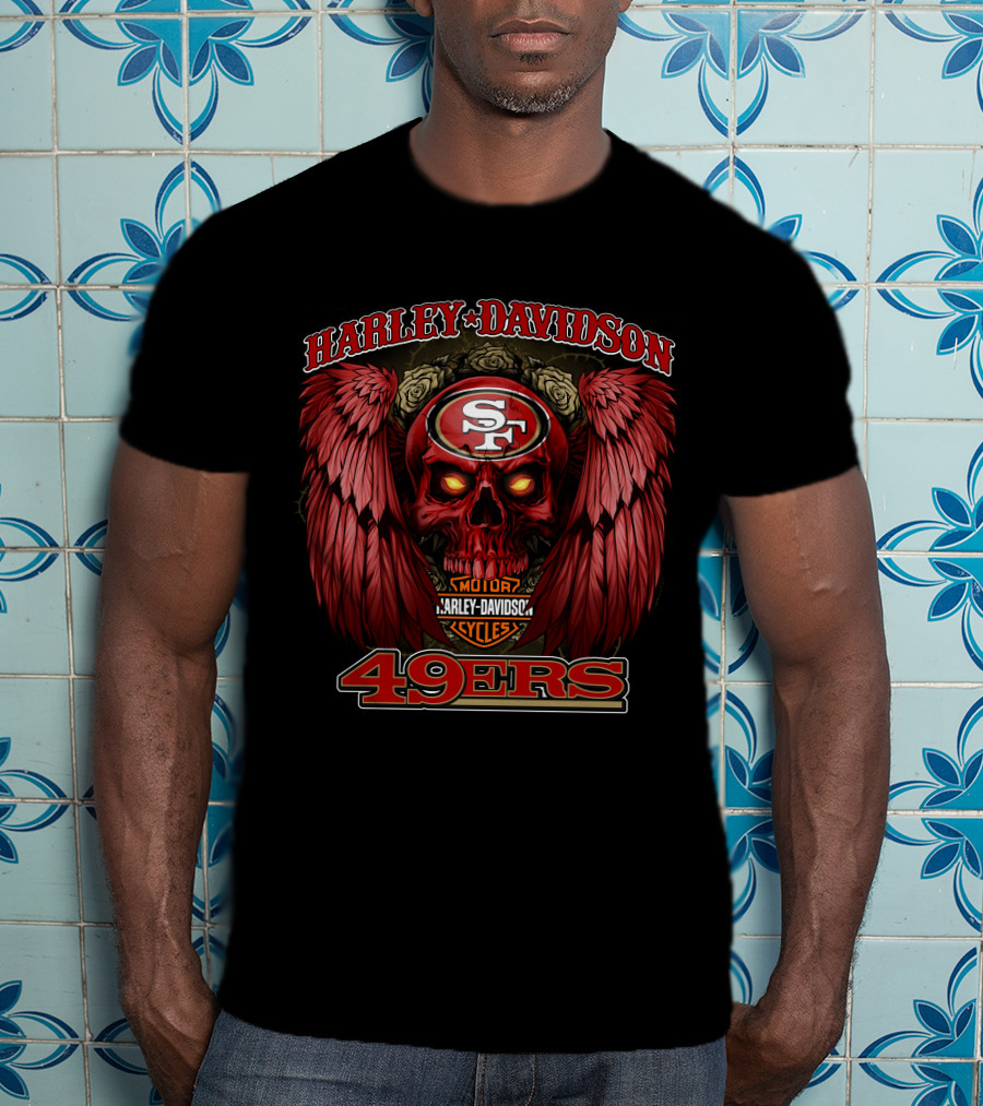 Harley Davidson San Francisco 49ers Sf Motorcycles Skull Wings T-Shirt