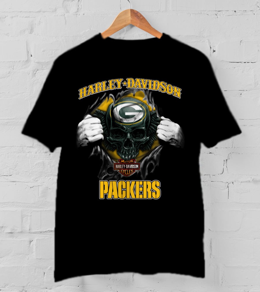 Harley Davidson Green Bay Packers Skull Cycles T-Shirt
