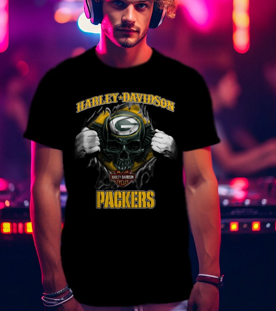 Harley Davidson Green Bay Packers Skull Cycles T-Shirt