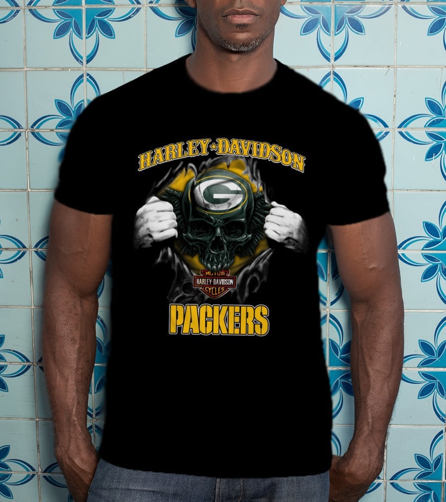 Harley Davidson Green Bay Packers Skull Cycles T-Shirt