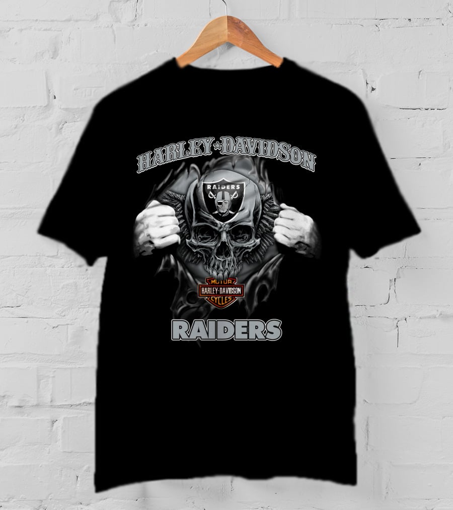 Harley Davidson Raiders Skull Nfl Las Vegas Raiders Colors T-Shirt