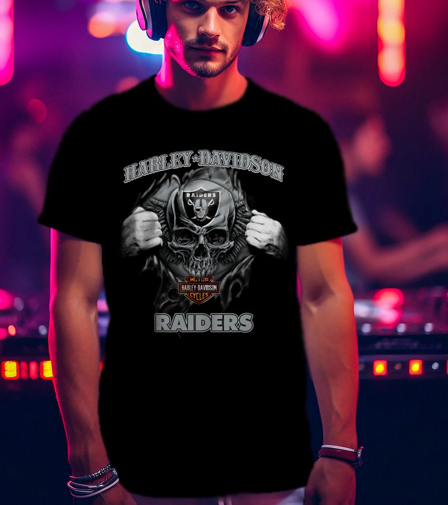 Harley Davidson Raiders Skull Nfl Las Vegas Raiders Colors T-Shirt
