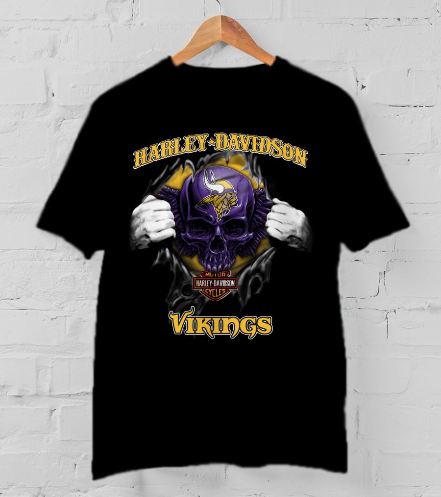 Harley Davidson Nfl Skull Minnesota Vikings Cycles T-Shirt