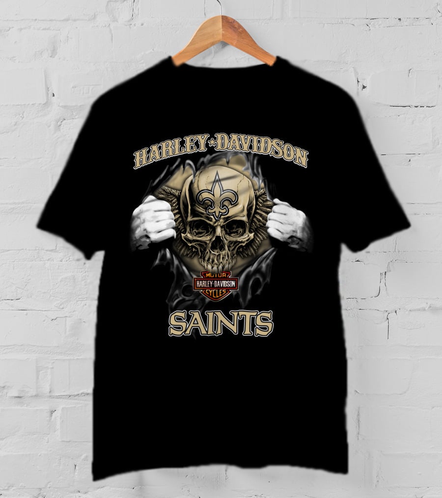 Harley Davidson Saints Skull Nfl New Orleans T-Shirt