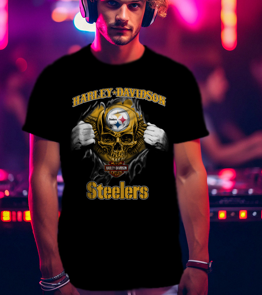 Harley Davidson Pittsburgh Steelers Skull T-Shirt