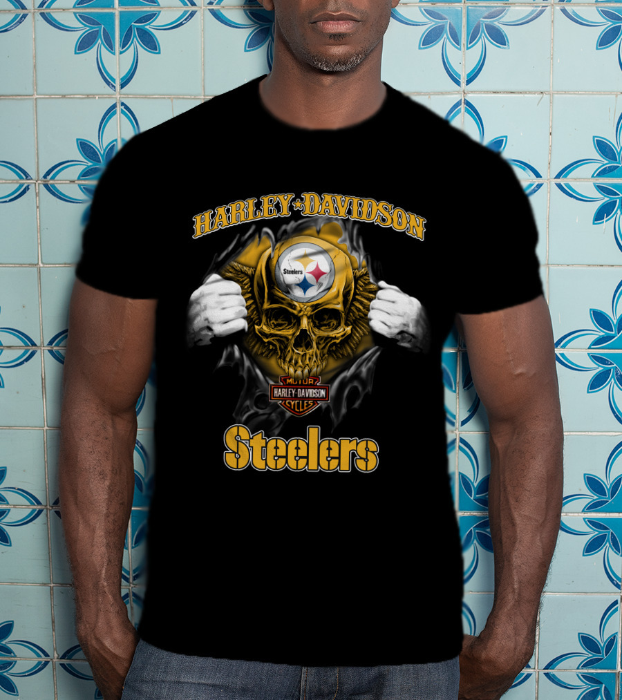 Harley Davidson Pittsburgh Steelers Skull T-Shirt