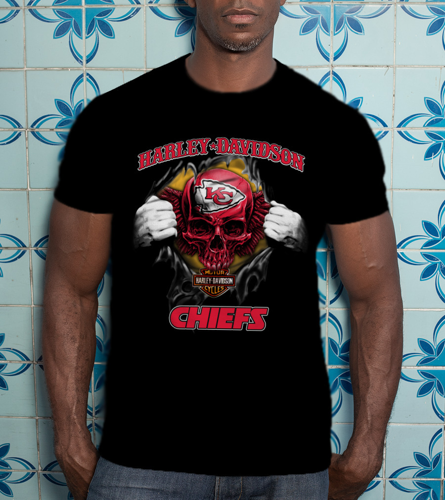 Harley Davidson Nfl Skull Kansas City Chiefs T-Shirt