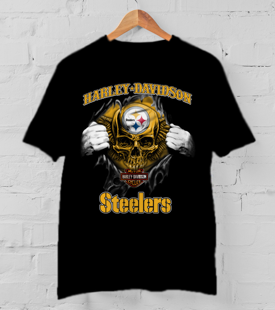 Harley Davidson Pittsburgh Steelers Skull Nfl Major Cycles T-Shirt