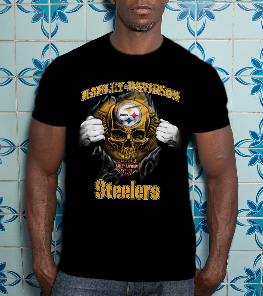 Harley Davidson Pittsburgh Steelers Skull Nfl Major Cycles T-Shirt