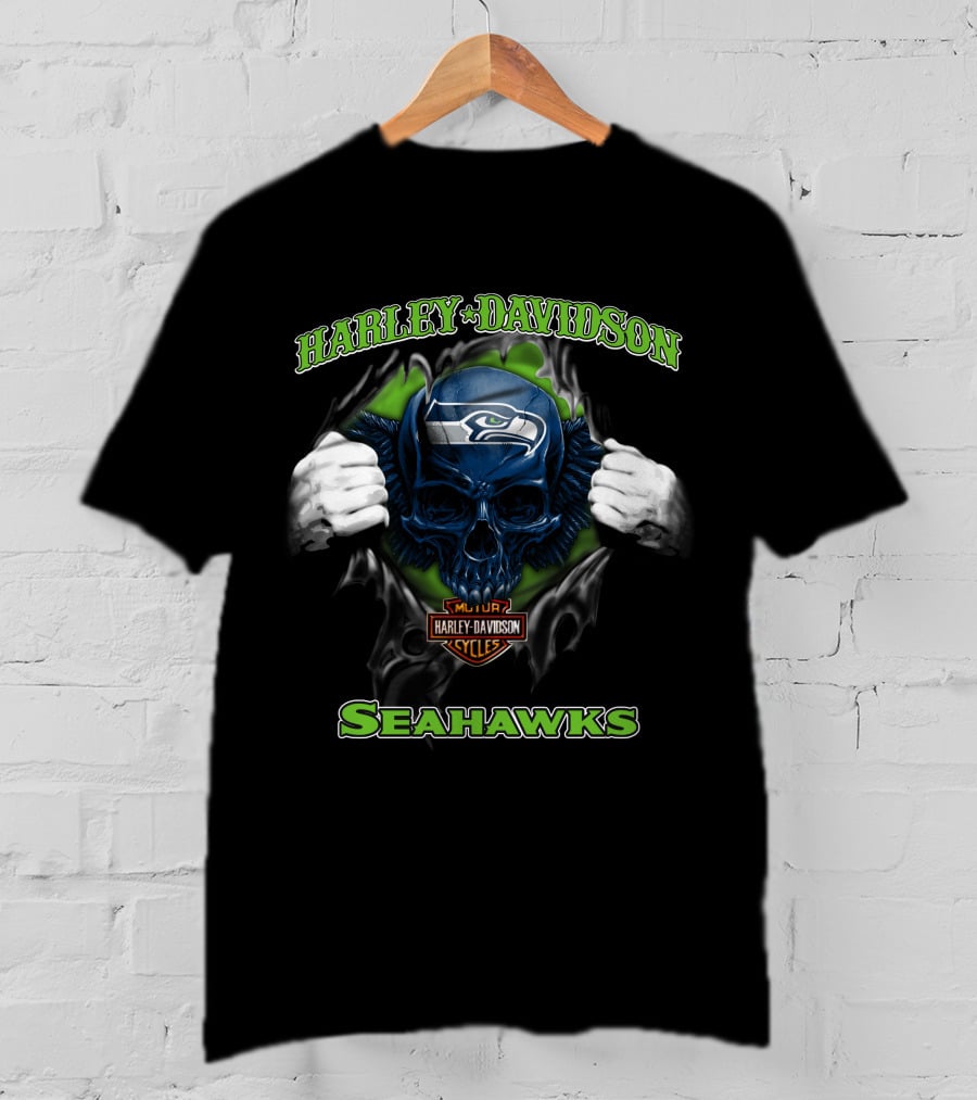 Harley Davidson Nfl Skull Seattle Seahawks Cycles T-Shirt
