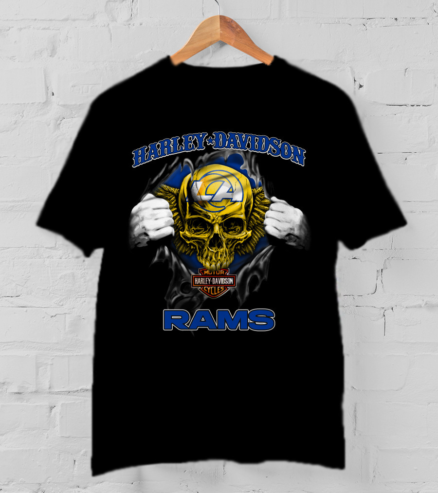 Harley Davidson Nfl Skull Los Angeles Rams Motorcycle Cycles T-Shirt