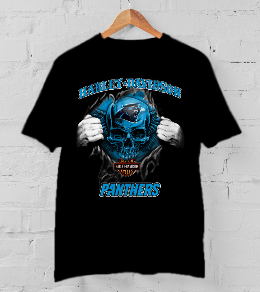 Harley Davidson Panthers Skull Nfl Carolina T-Shirt