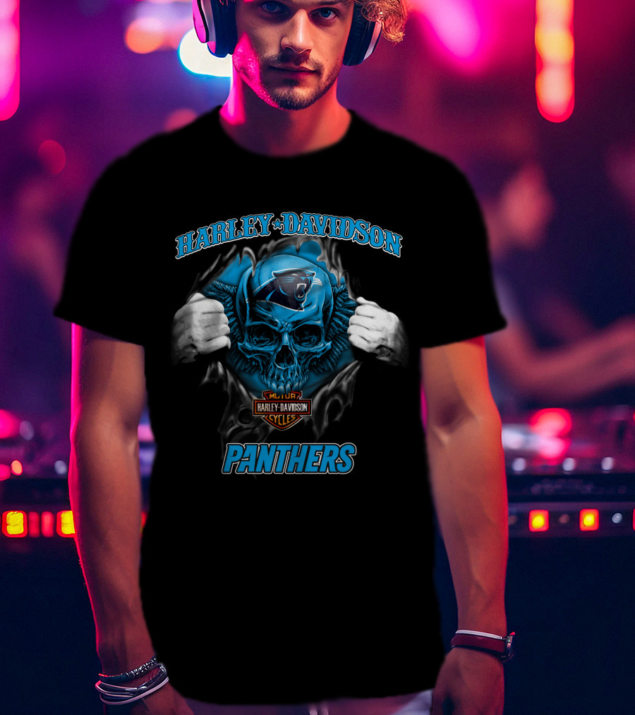 Harley Davidson Panthers Skull Nfl Carolina T-Shirt
