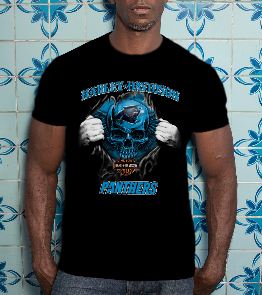 Harley Davidson Panthers Skull Nfl Carolina T-Shirt