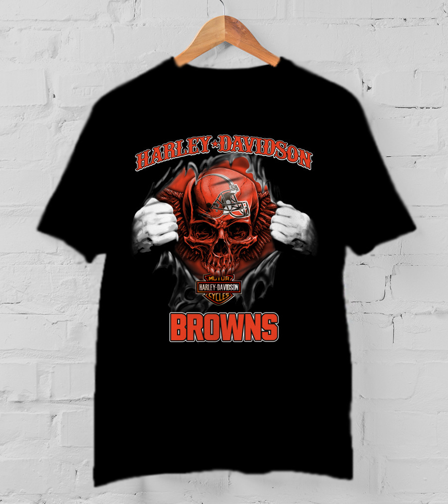 Harley Davidson Skull Cleveland Browns Nfl Major Cycles T-Shirt