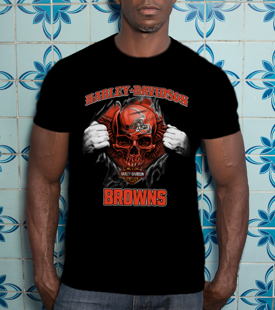 Harley Davidson Skull Cleveland Browns Nfl Major Cycles T-Shirt