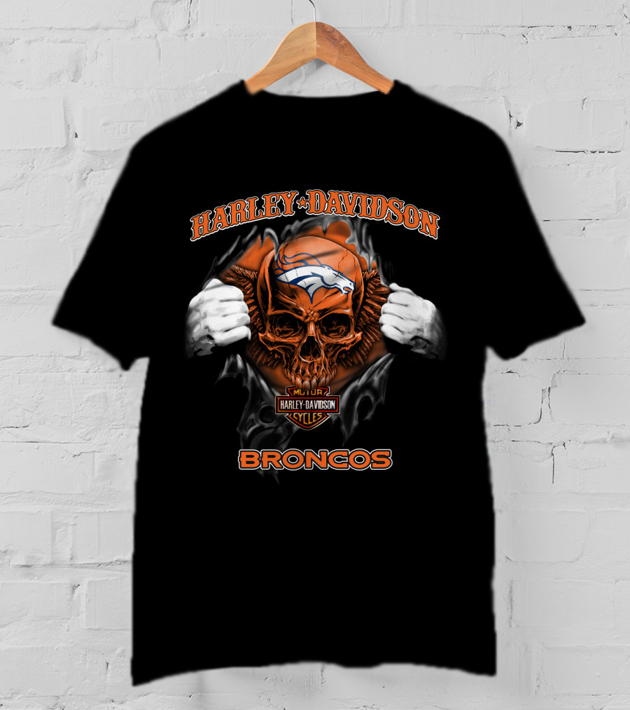Harley Davidson Skull Denver Broncos Nfl Cycles T-Shirt