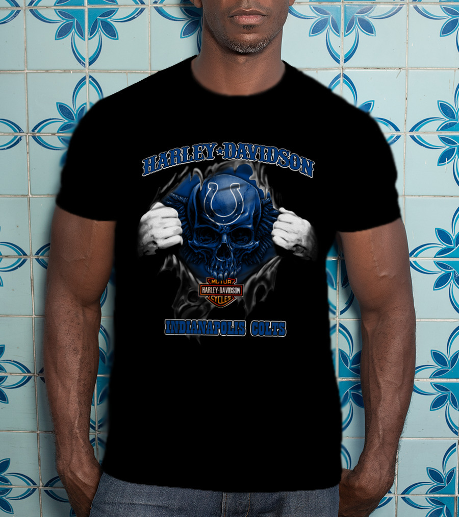 Harley Davidson Nfl Skull Indianapolis Colts T-Shirt