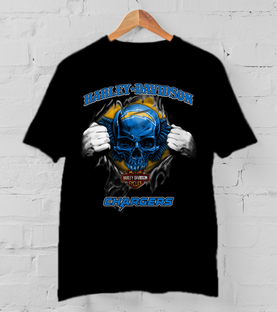 Harley Davidson Chargers Skull Nfl Los Angeles T-Shirt