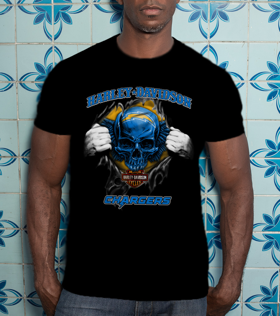 Harley Davidson Chargers Skull Nfl Los Angeles T-Shirt