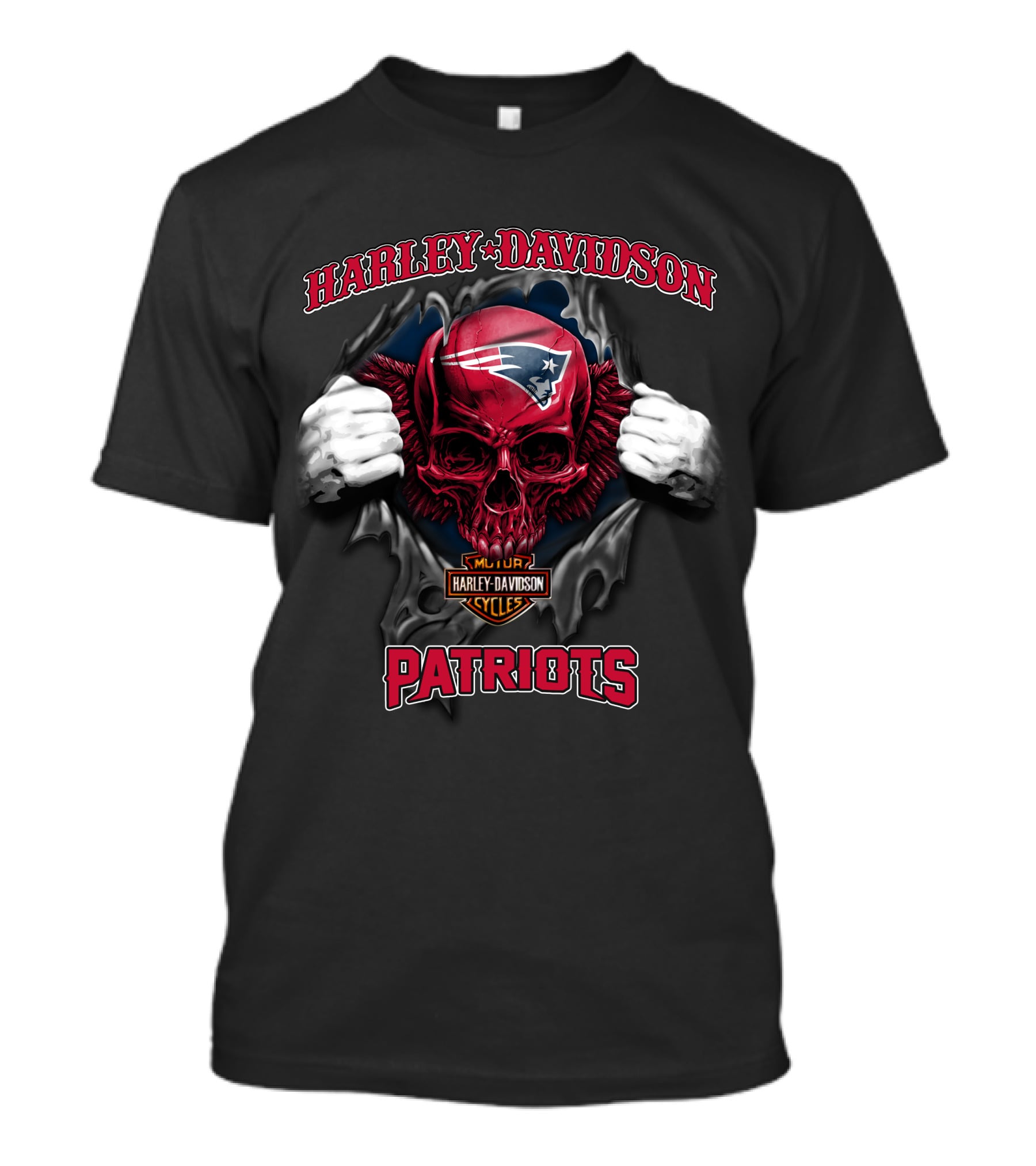 Harley Davidson Cycles Patriots Nfl Skull New England T-Shirt