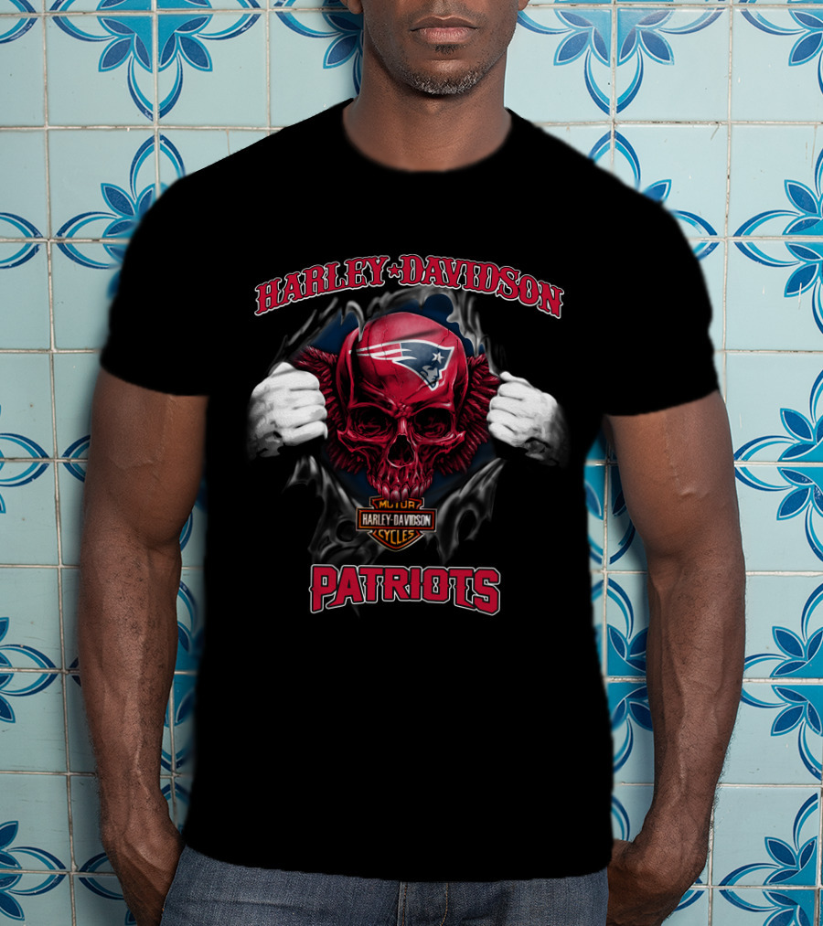 Harley Davidson Cycles Patriots Nfl Skull New England T-Shirt