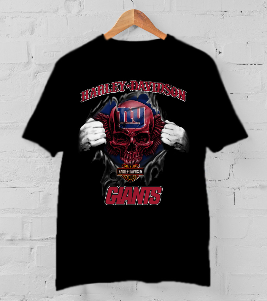 Harley Davidson New York Giants Skull Nfl T-Shirt