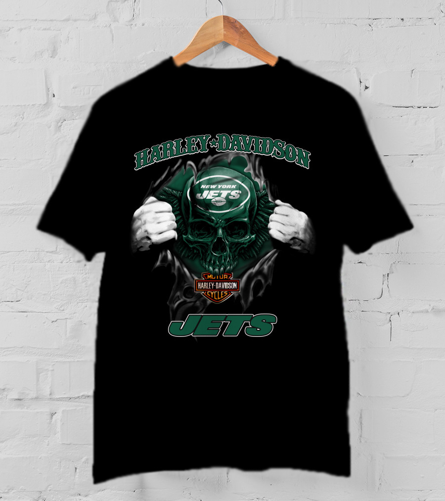 Harley Davidson New York Jets Skull Nfl T-Shirt