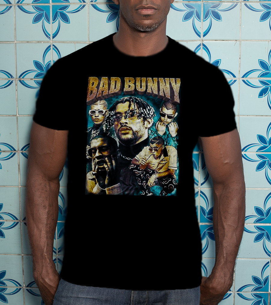 BAD BUNNY Multi-Image Portrait Collage Fan T-Shirt