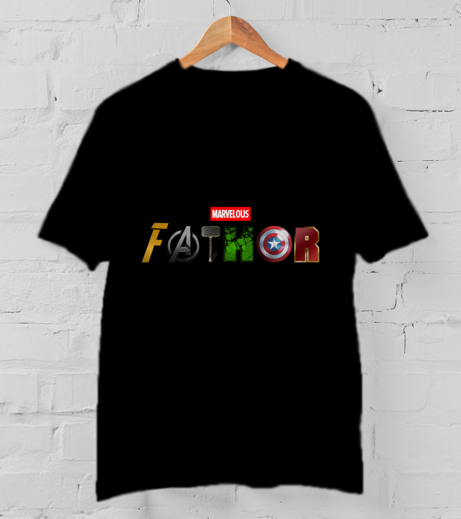 MARVELOUS FATHOR Avengers Hammer Shield Hero Icons T-Shirt