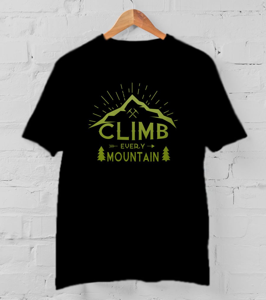 CLIMB Every Mountain Adventure With Trees And Sunburst T-Shirt