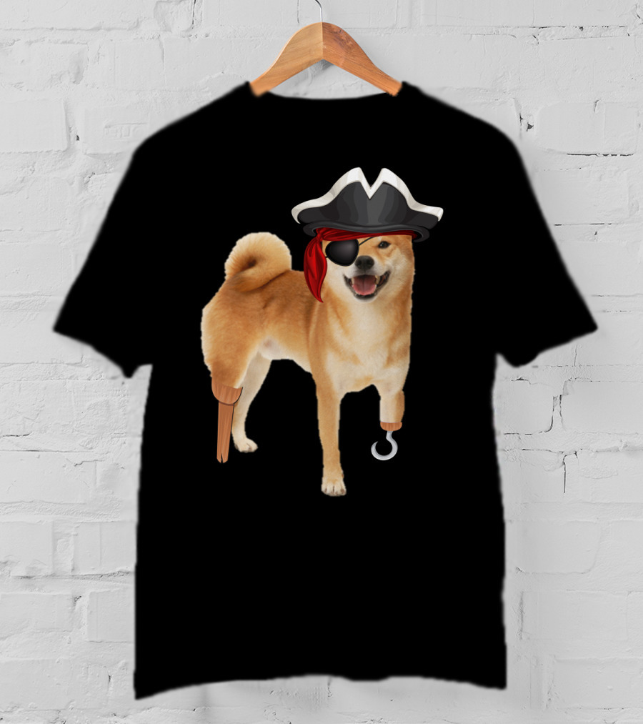 Shiba Inu Pirate With Hook And Peg Leg For Halloween Dog Lovers T-Shirt