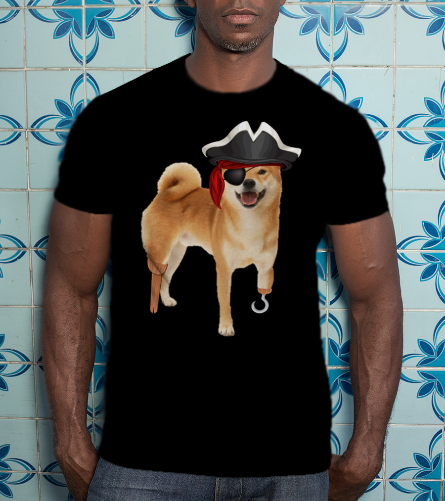 Shiba Inu Pirate With Hook And Peg Leg For Halloween Dog Lovers T-Shirt