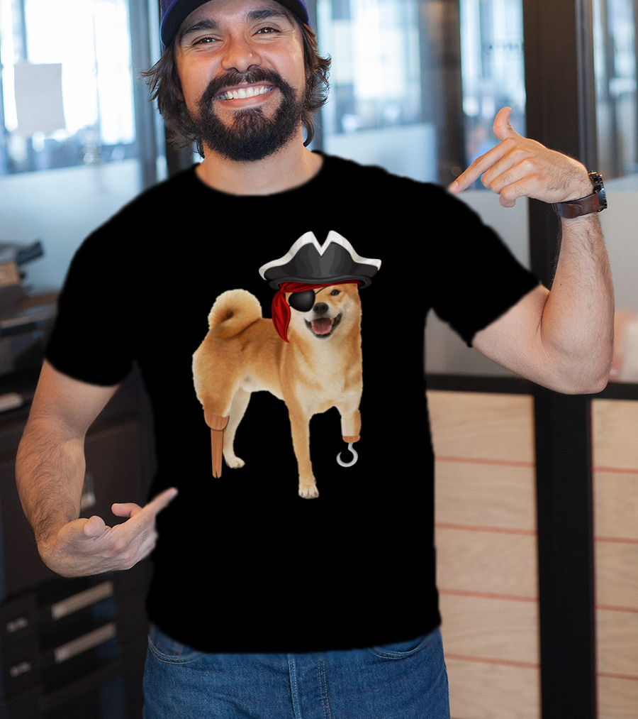 Shiba Inu Pirate With Hook And Peg Leg For Halloween Dog Lovers T-Shirt