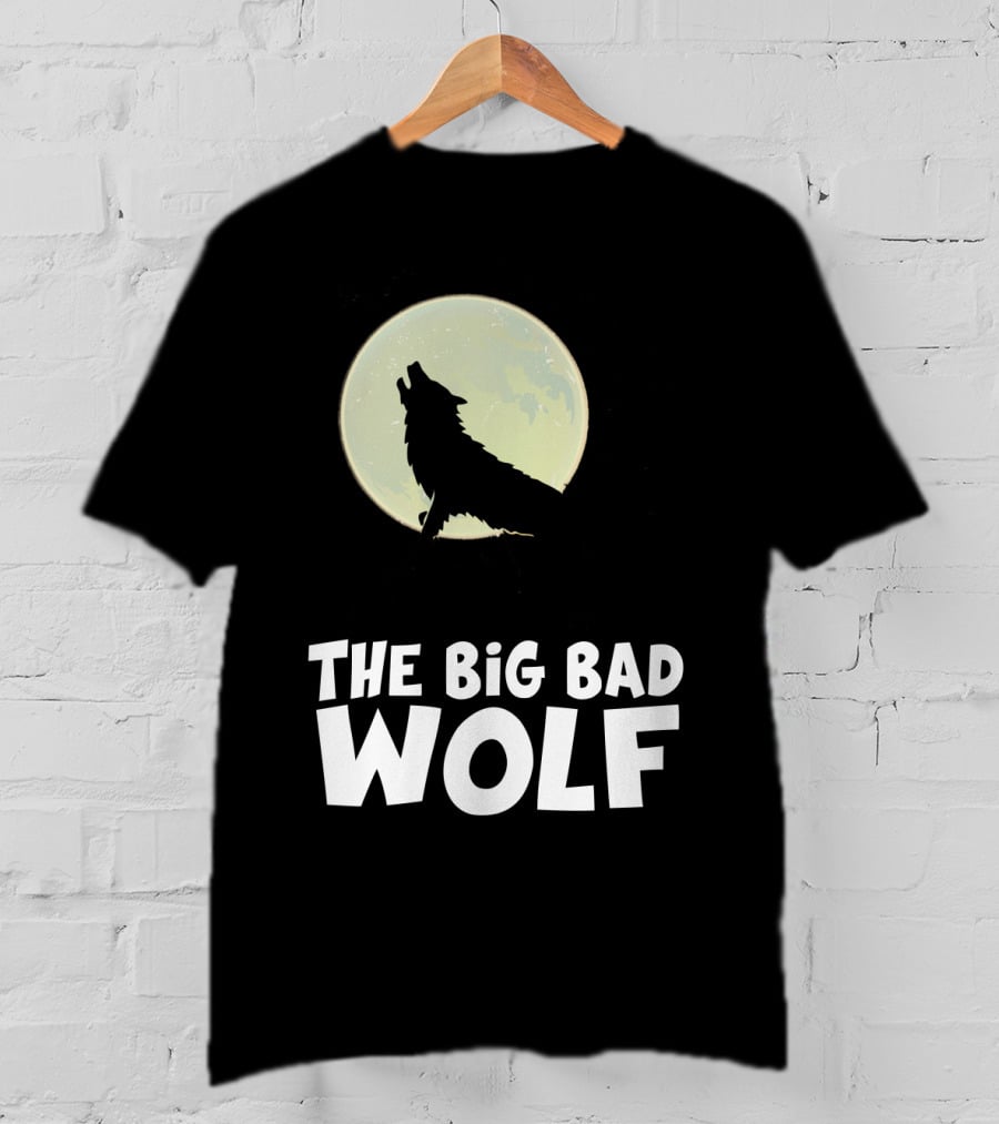 The Big Bad Wolf Howling At Moon With Flying Bat Halloween T-Shirt