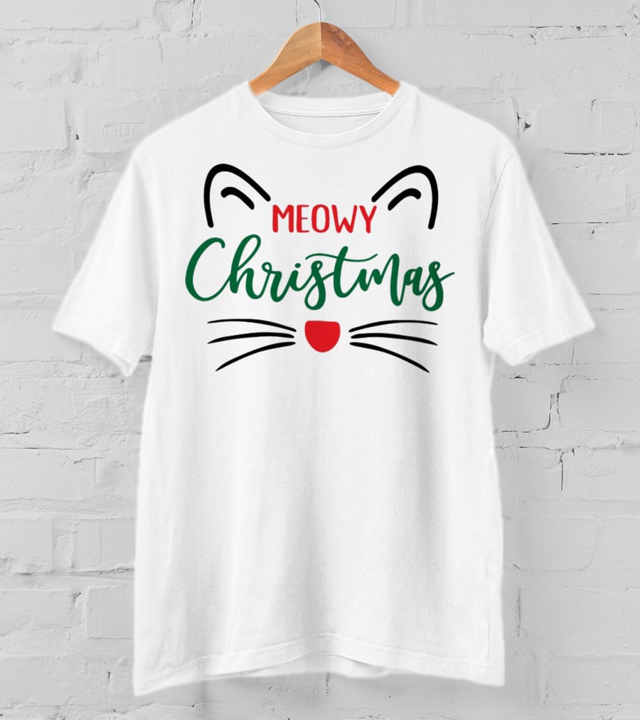 Meowy Christmas Cat Ears And Whiskers Festive T-Shirt