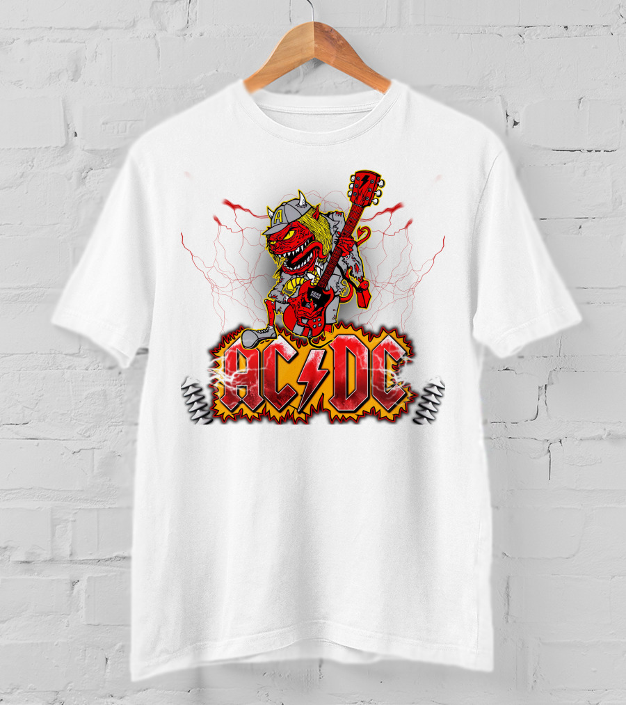 AC DC Fan Logo With Rock Devil Playing Guitar T-Shirt