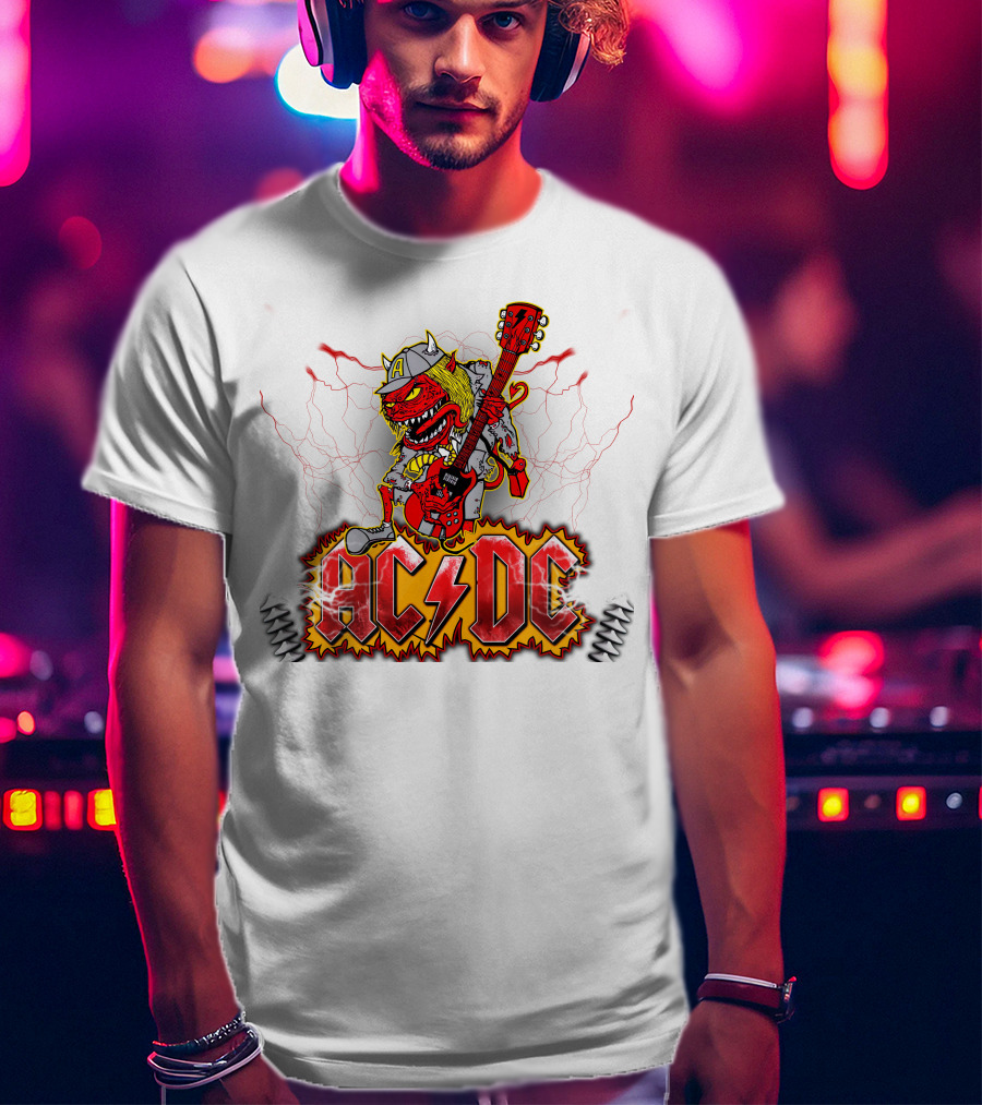 AC DC Fan Logo With Rock Devil Playing Guitar T-Shirt