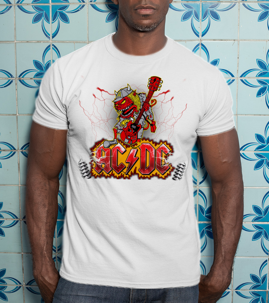 AC DC Fan Logo With Rock Devil Playing Guitar T-Shirt